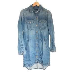 Level 99 Mid-weight Medium Wash Denim Snap Button Shirt Dress Distressed Small